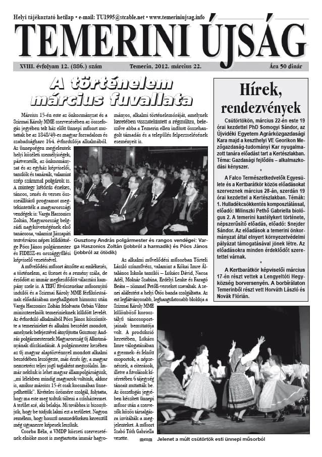 Temerini Újság, 18. évf. 2012. március 22. 12. sz.