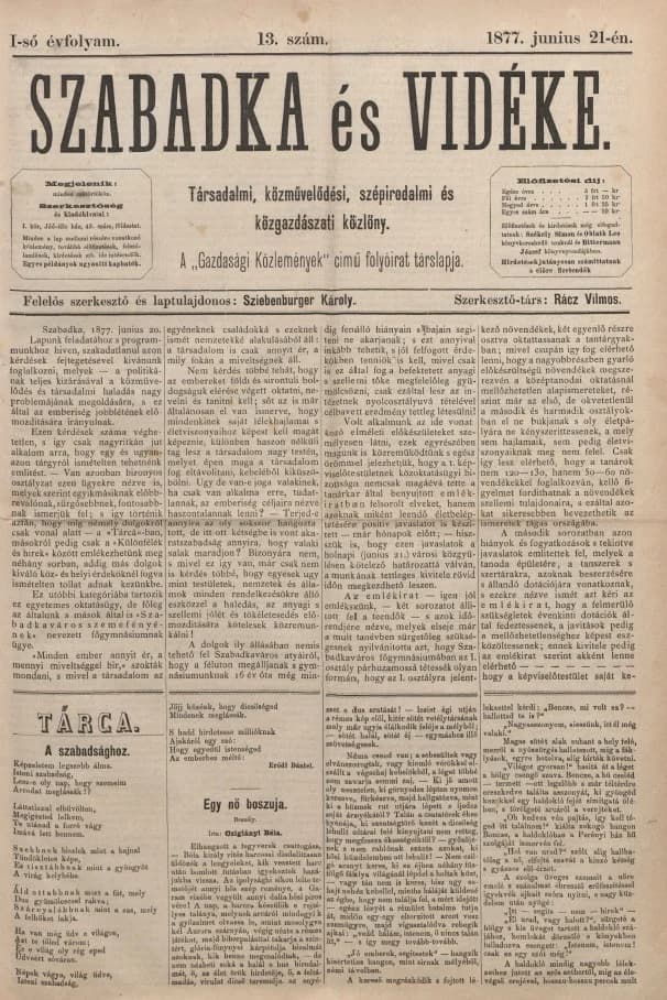 Szabadka és vidéke, 1. évf. 1877. június 21. 13. sz.