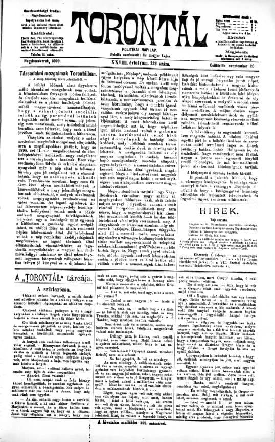 Torontál, 28. évf. 1899. szeptember 28. 222. sz.