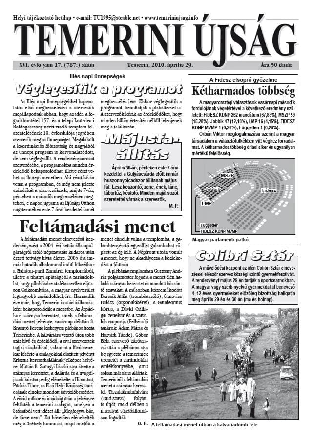 Temerini Újság, 16. évf. 2010. április 29. 17. sz.