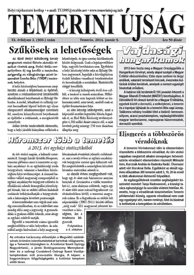 Temerini Újság, 20. évf. 2014. január 9. 2. sz.