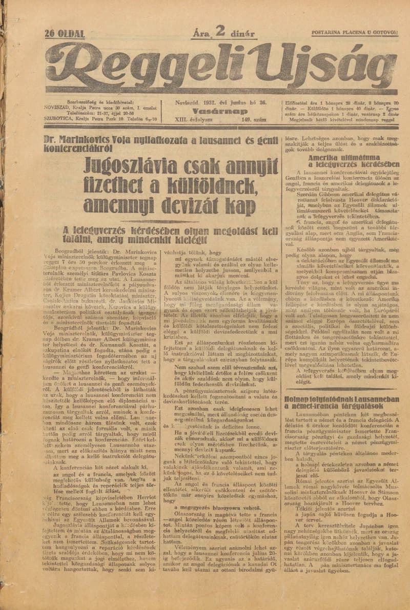 Reggeli Újság, 13. évf. 1932. június 26. 149. sz.