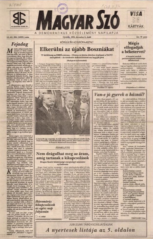 Magyar Szó, 51. évf. 1994. december 6. 264. sz. 1–16. oldal