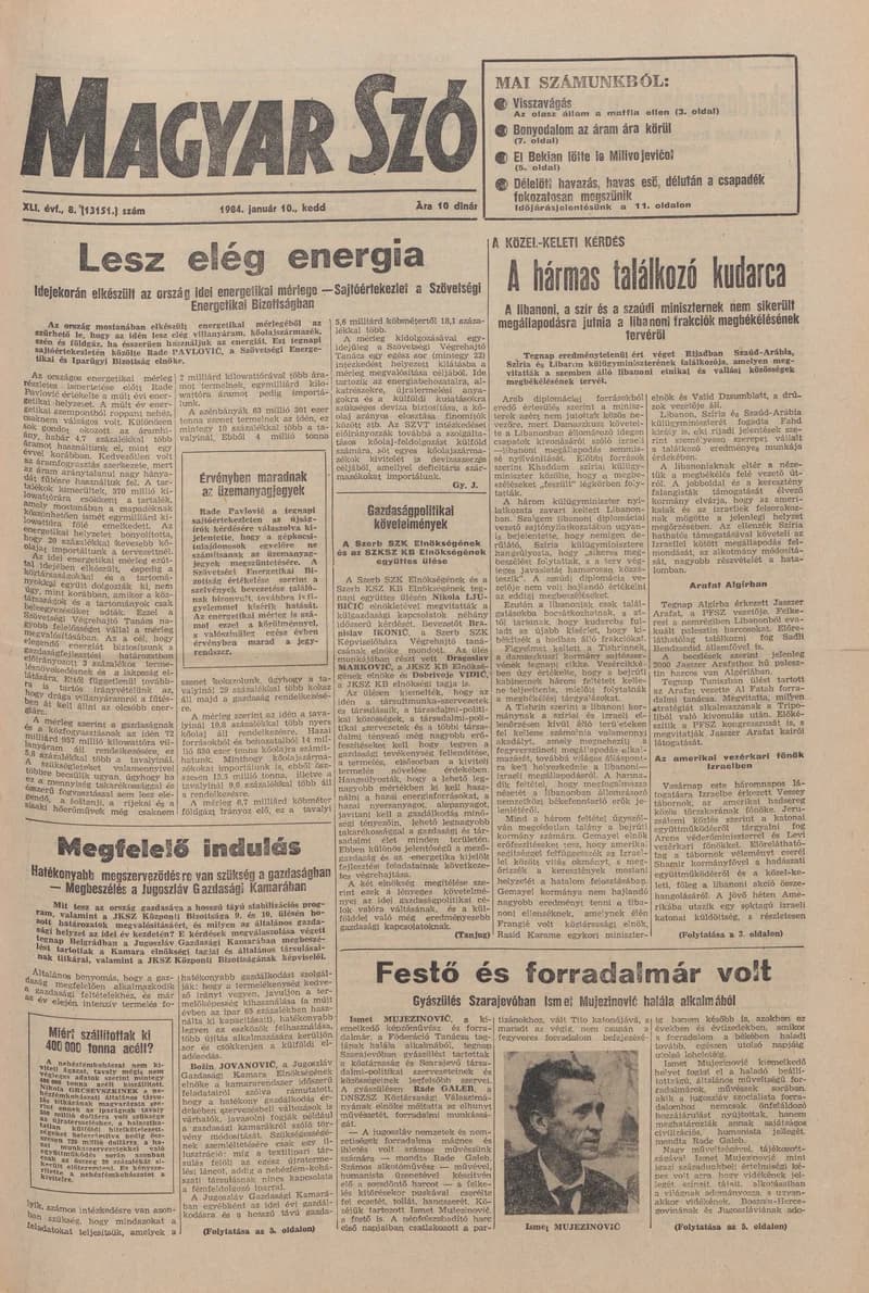 Magyar Szó, 41. évf. 1984. január 10. 8. sz. 1–20. oldal