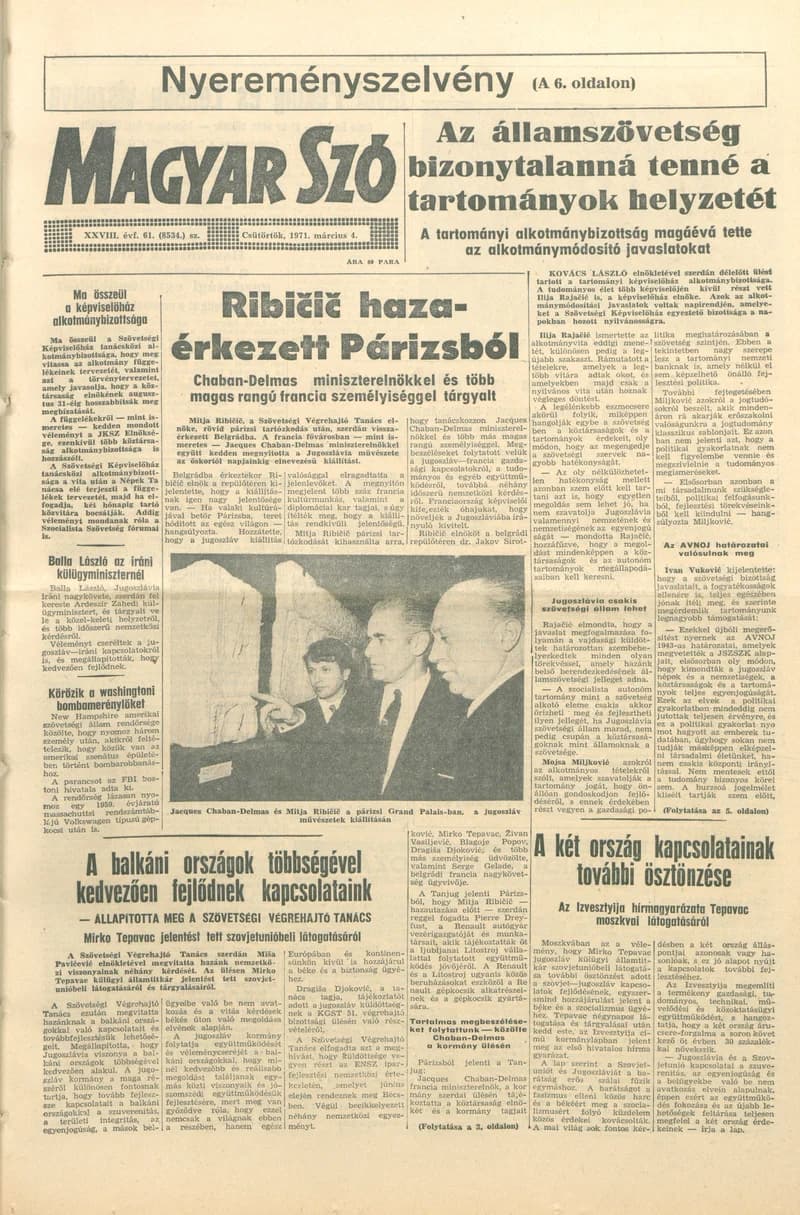 Magyar Szó, 28. évf. 1971. március 4. 61. sz. 1–16. oldal
