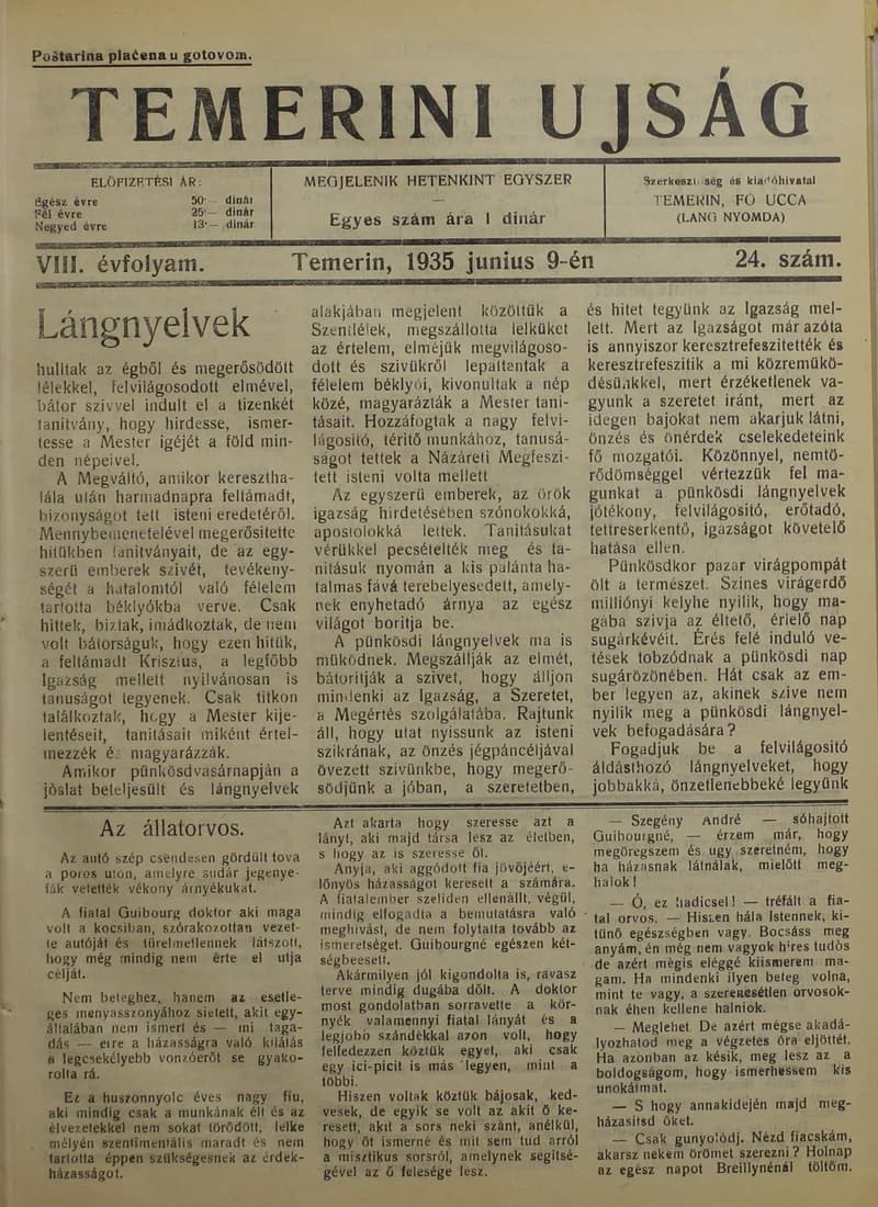 Temerini Újság 1928-1944, 8. évf. 1935. június 9. 24. sz.