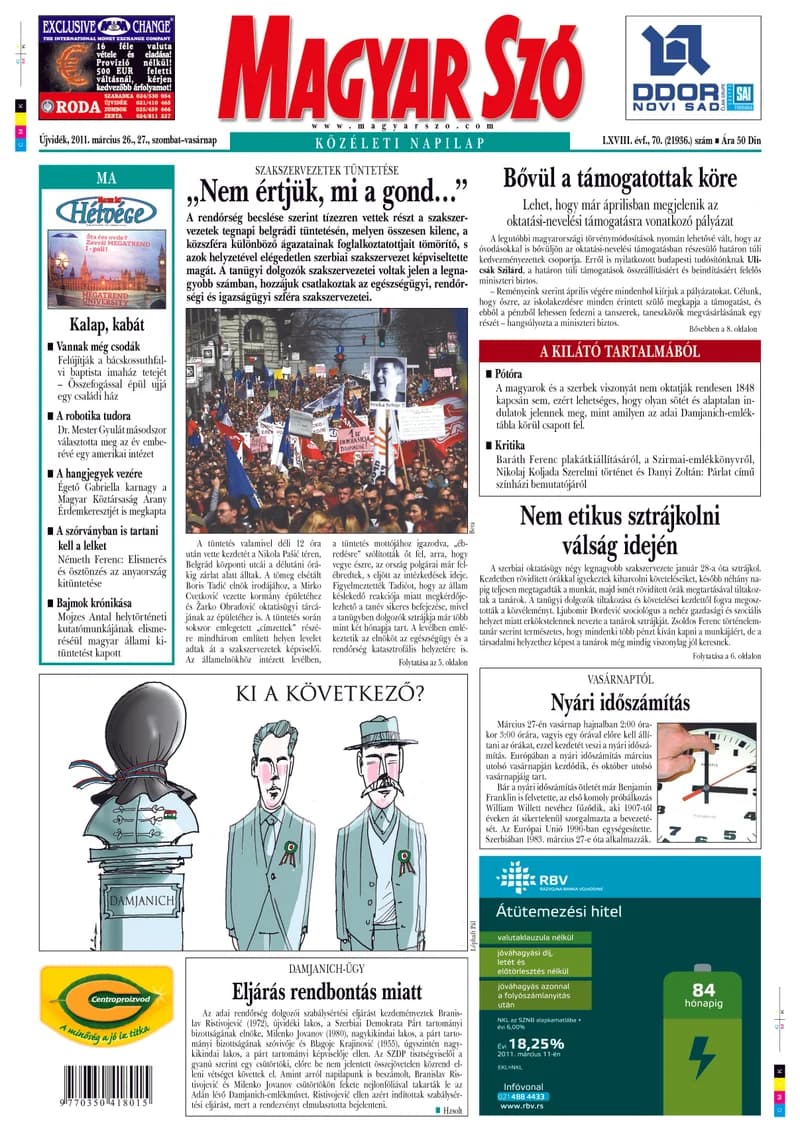 Magyar Szó, 68. évf. 2011. március 26. – 27. 70. sz. 1–48. oldal