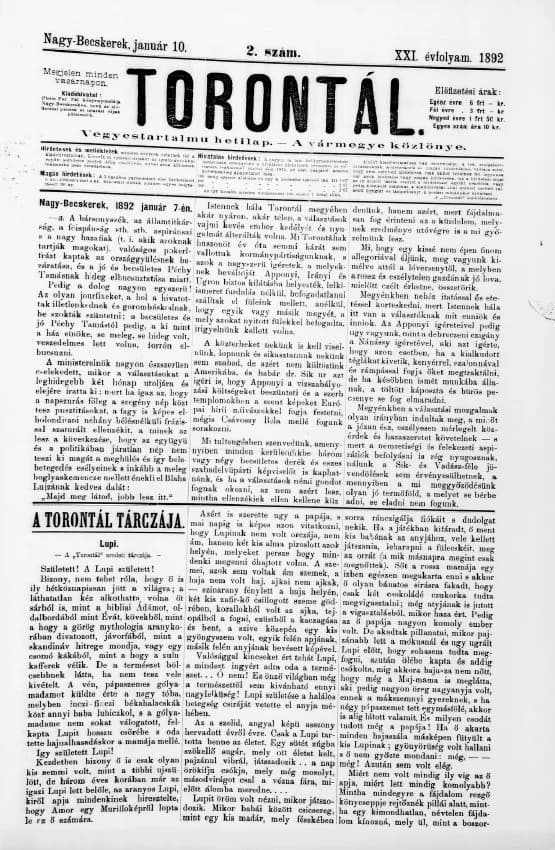 Torontál, 21. évf. 1892. január 10. 2. sz.