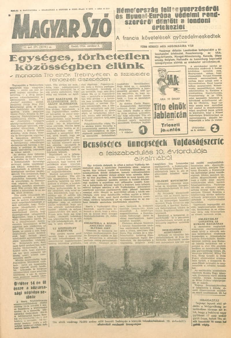 Magyar Szó, 11. évf. 1954. október 5. 271. sz. 1–8. oldal