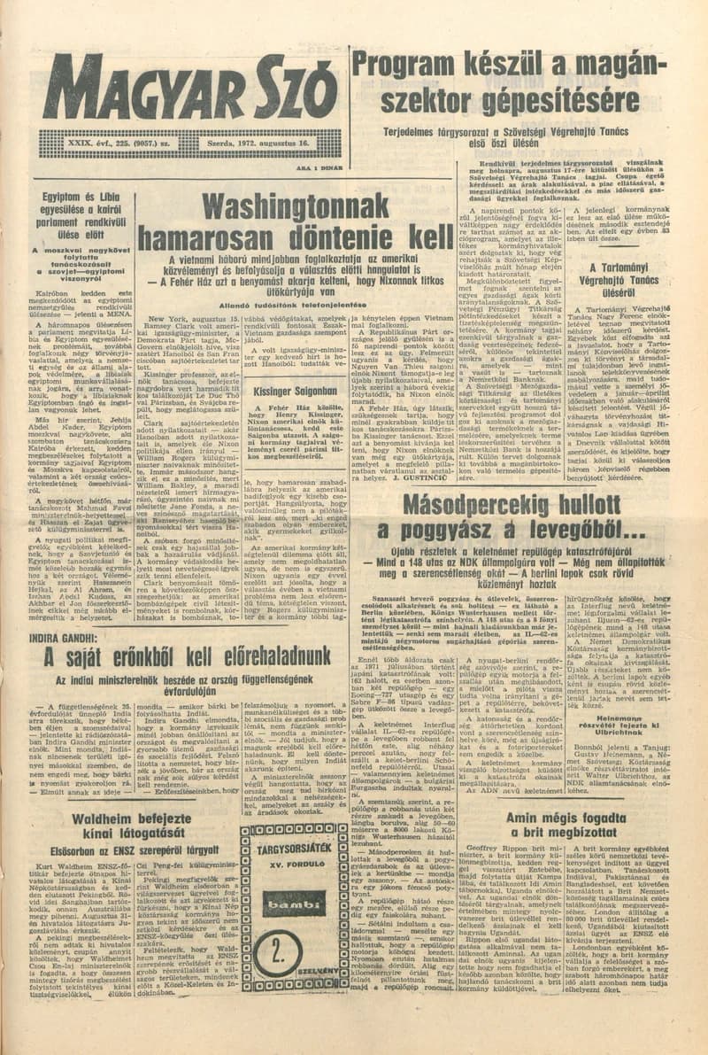Magyar Szó, 29. évf. 1972. augusztus 16. 225. sz. 1–16. oldal