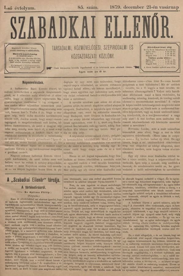 Szabadkai Ellenőr, 1. évf. 1879. december 21. 85. sz.