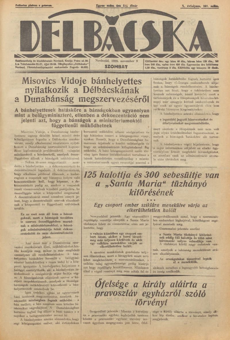 Délbácska, 10. évf. 1929. november 9. 261. sz.