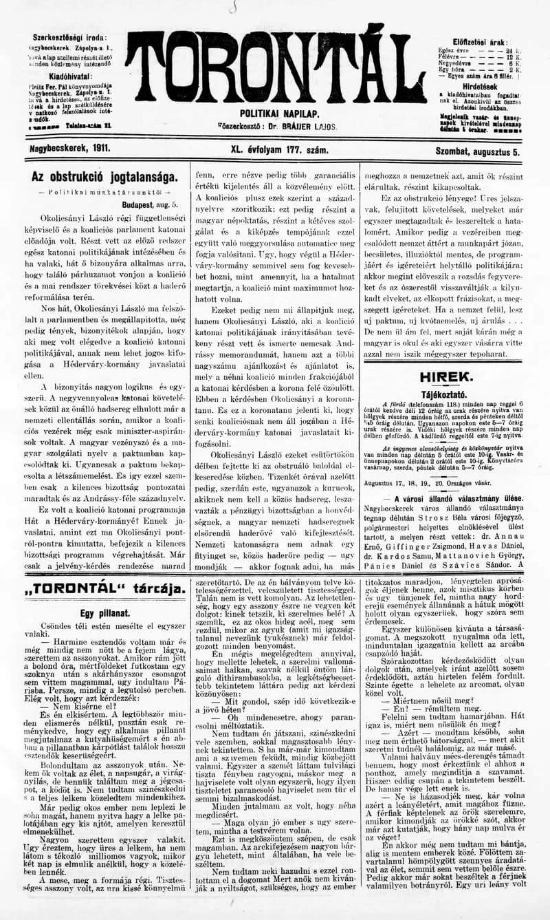 Torontál, 40. évf. 1911. augusztus 5. 177. sz.
