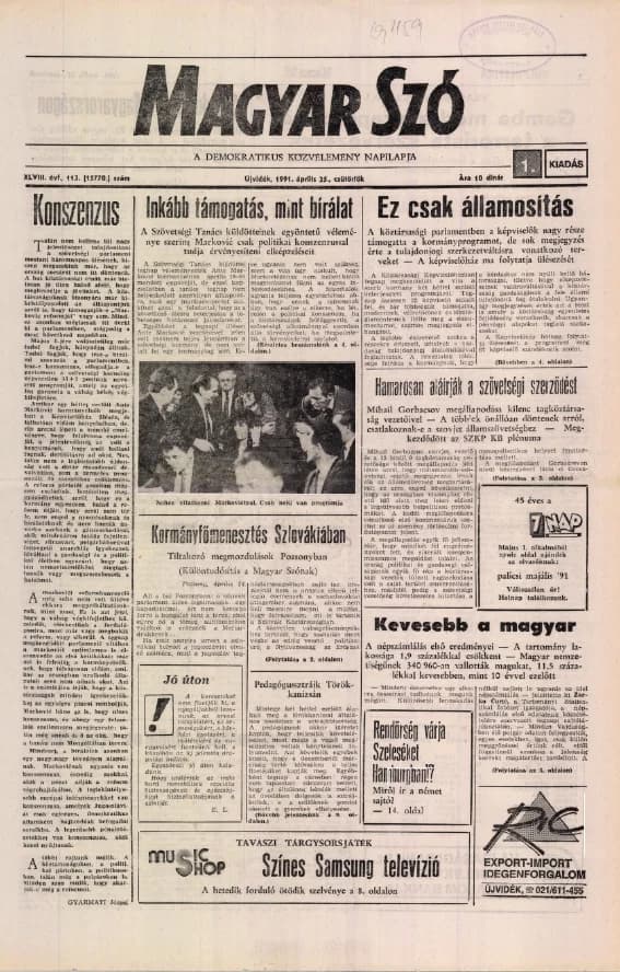 Magyar Szó, 48. évf. 1991. április 25. 113. sz. 1–16. oldal