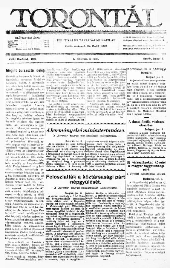 Torontál, 50. évf. 1921. január 5. 3. sz.