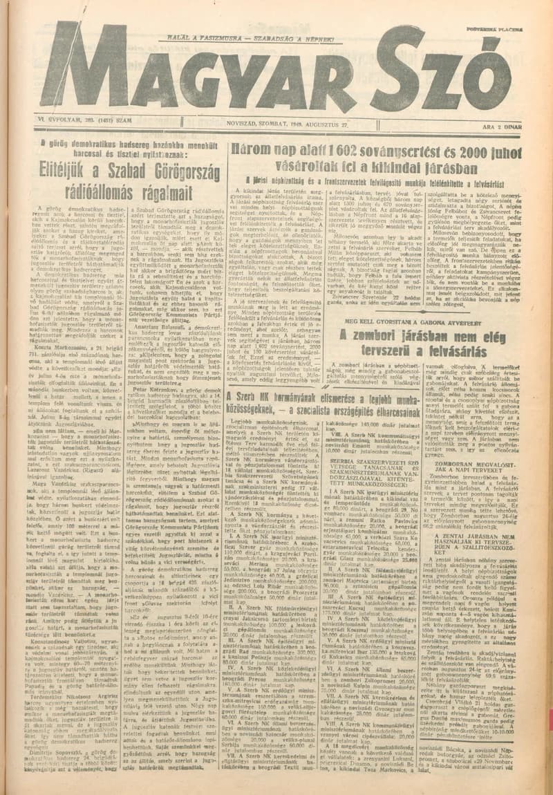 Magyar Szó, 6. évf. 1949. augusztus 27. 203. sz. 1–4. oldal