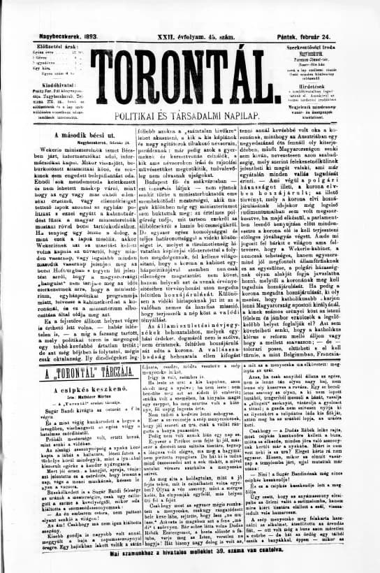 Torontál, 22. évf. 1893. február 24. 45. sz.