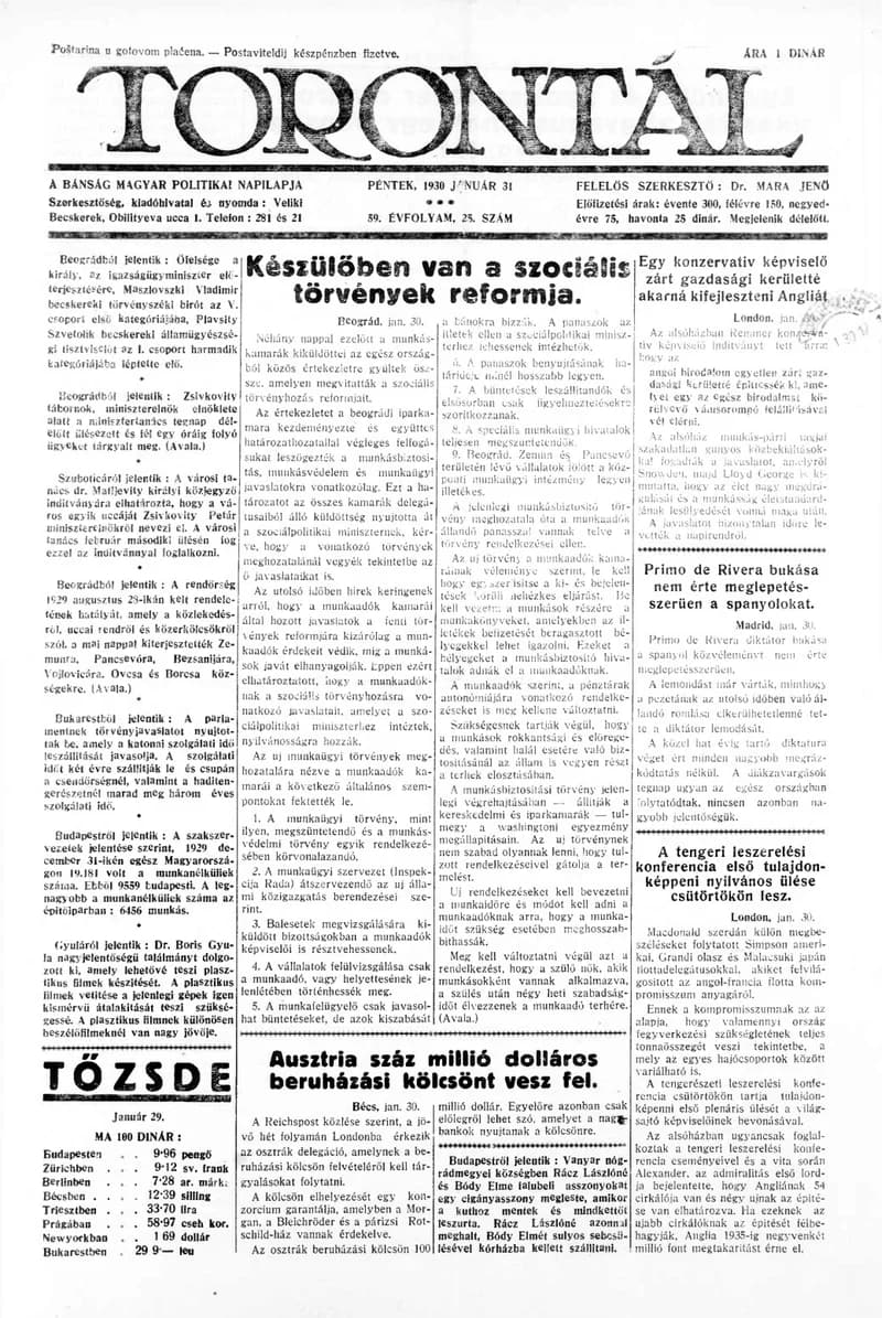 Torontál, 59. évf. 1930. január 31. 25. sz.