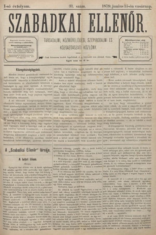 Szabadkai Ellenőr, 1. évf. 1879. június 15. 31. sz.