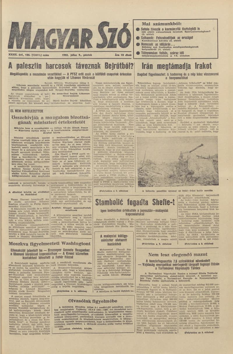 Magyar Szó, 39. évf. 1982. július 9. 186. sz. 1–20. oldal