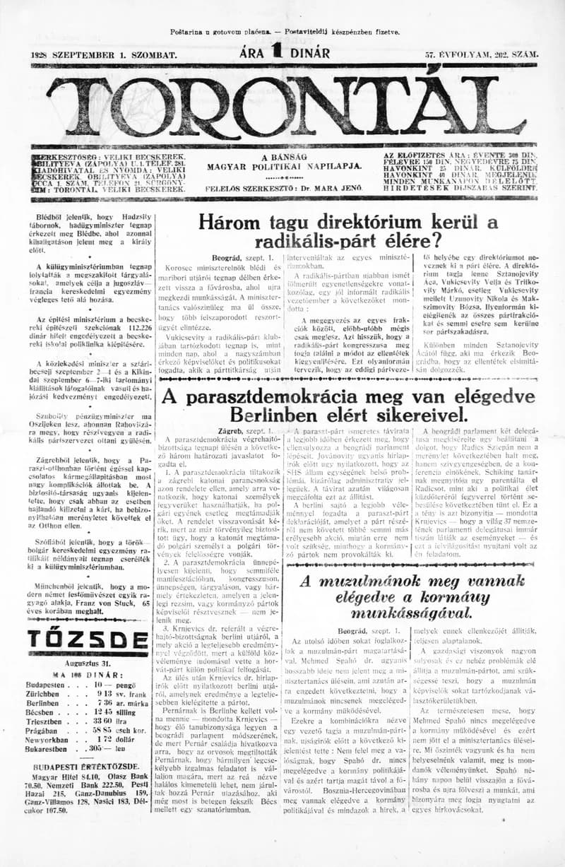 Torontál, 57. évf. 1928. szeptember 1. 202. sz.