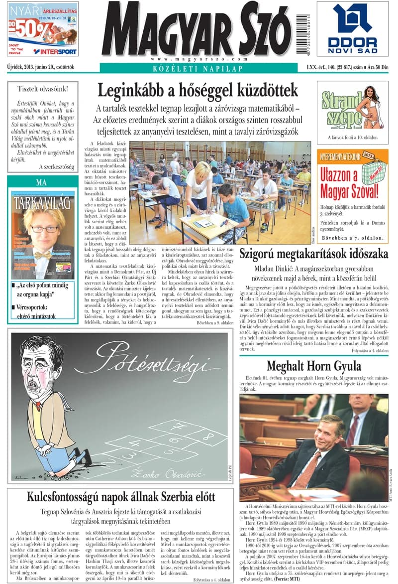 Magyar Szó, 70. évf. 2013. június 20. 140. sz. 1–20. oldal