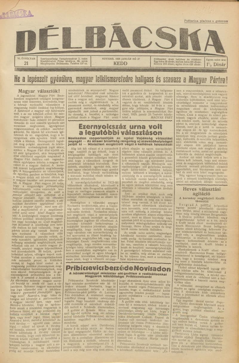 Délbácska, 6. évf. 1925. január 27. 21. sz.