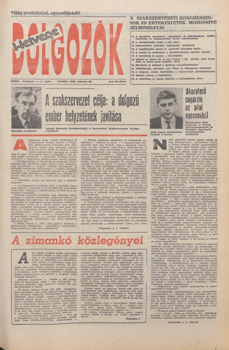 Dolgozók, 40. évf. 1986. február 20. 7. sz.