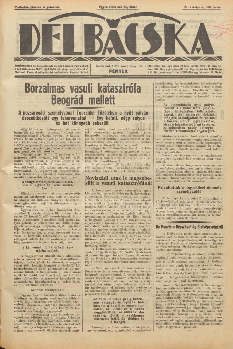Délbácska, 9. évf. 1928. november 30. 280. sz.