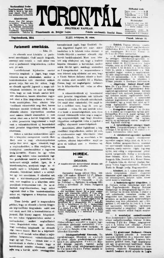 Torontál, 43. évf. 1914. február 13. 35. sz.
