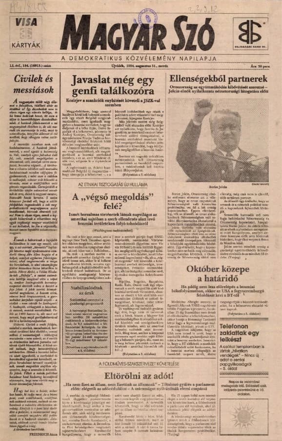 Magyar Szó, 51. évf. 1994. augusztus 31. 184. sz. 1–16. oldal