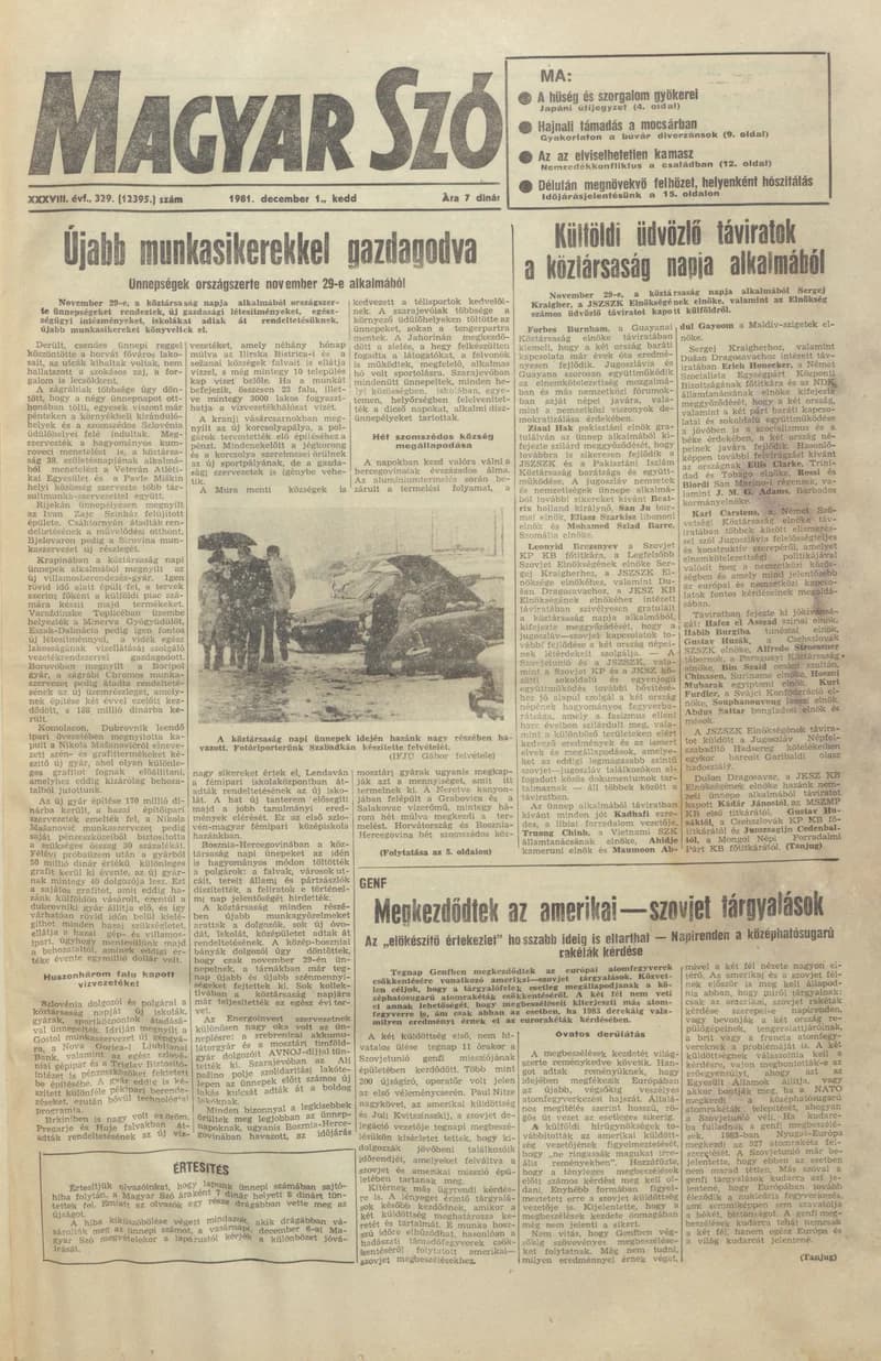 Magyar Szó, 38. évf. 1981. december 1. 329. sz.