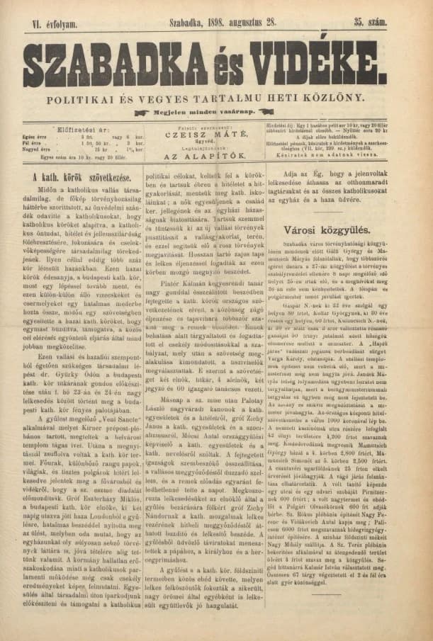 Szabadka és vidéke II, 6. évf. 1898. augusztus 28. 35. sz.