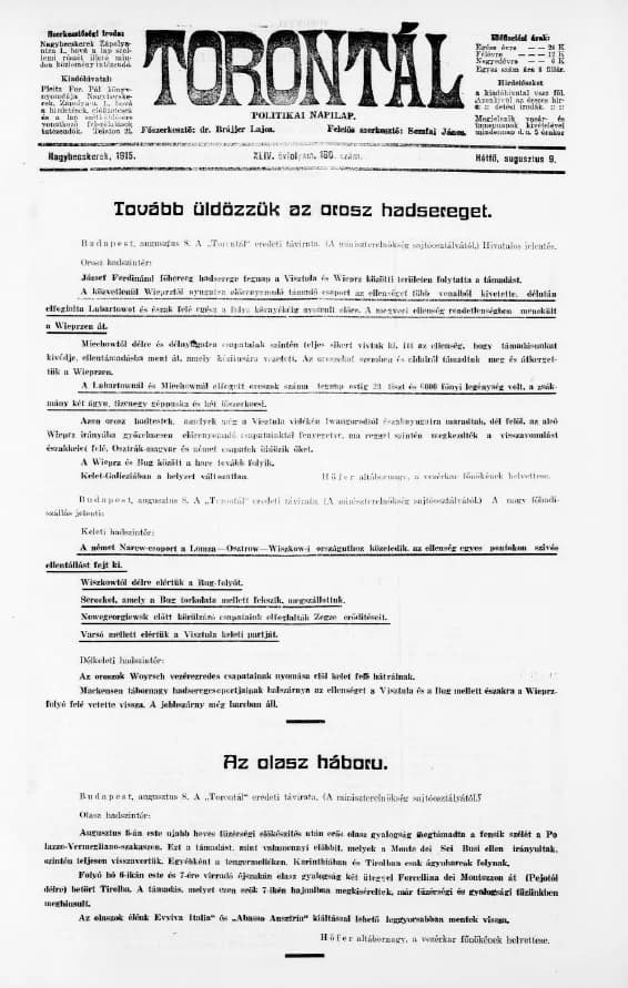 Torontál, 44. évf. 1915. április 9. 180. sz.