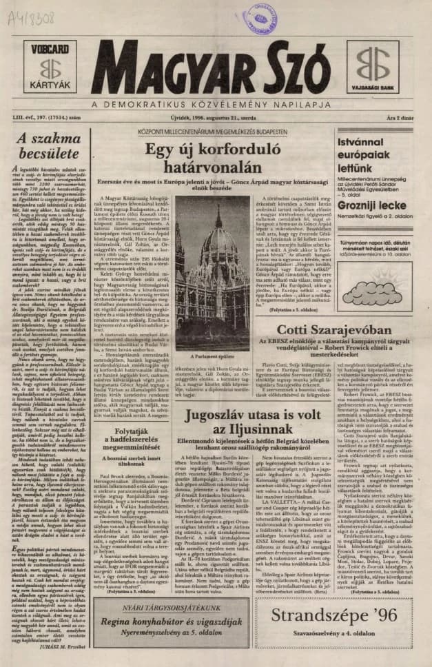 Magyar Szó, 53. évf. 1996. augusztus 21. 197. sz. 1–16. oldal