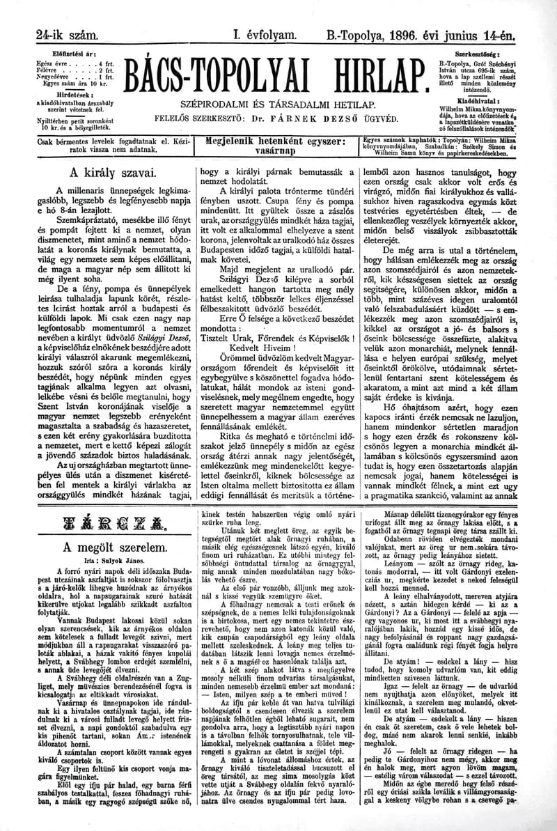 Bács-Topolyai Hirlap, 1. évf. 1896. június 14. 24. sz.