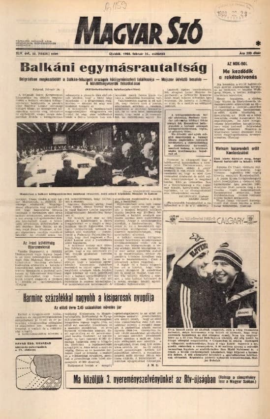 Magyar Szó, 45. évf. 1988. február 25. 54. sz. 1–16. oldal