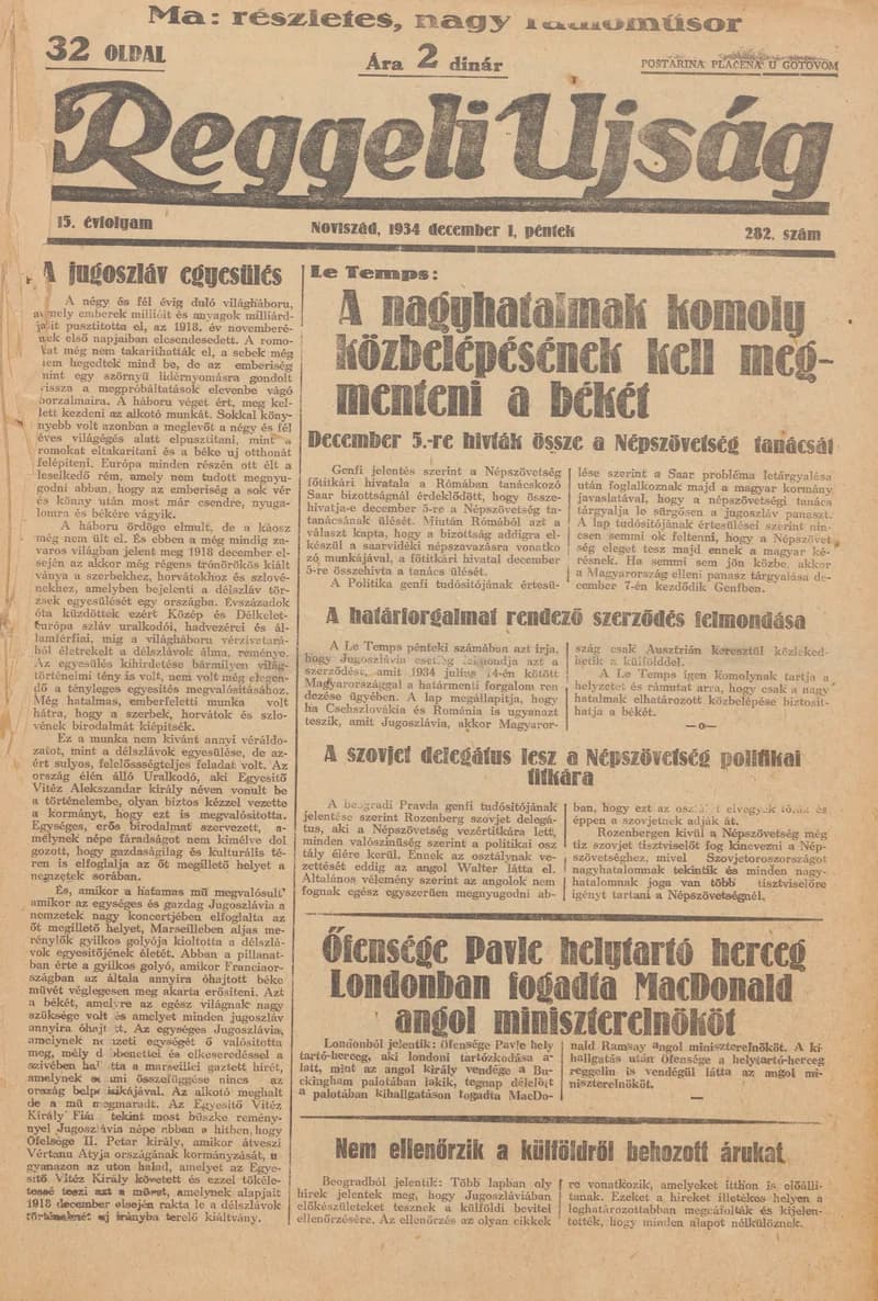 Reggeli Újság, 15. évf. 1934. december 1. 282. sz.