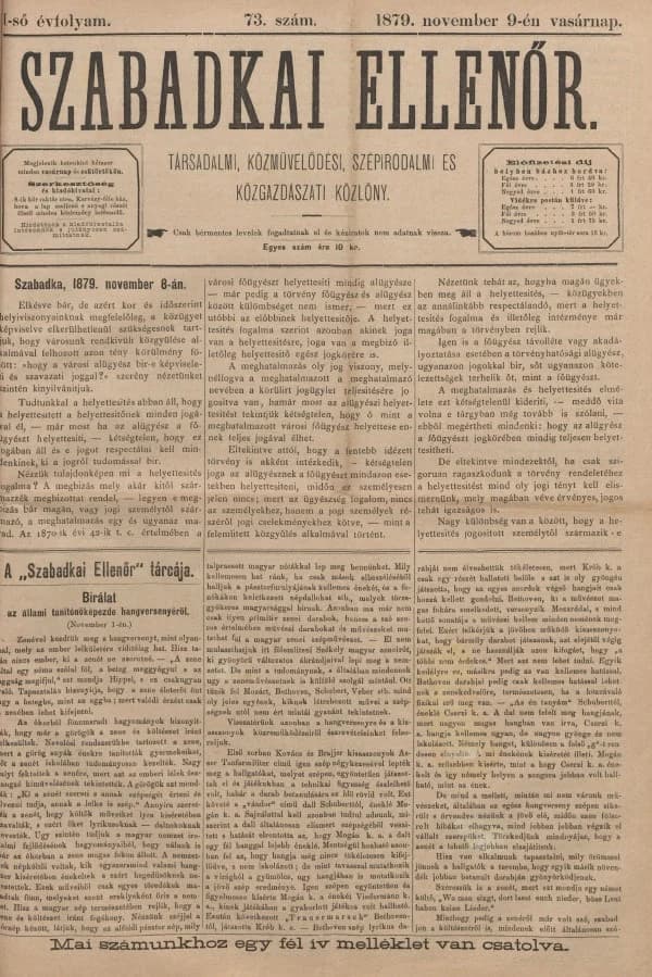Szabadkai Ellenőr, 1. évf. 1879. november 9. 73. sz.