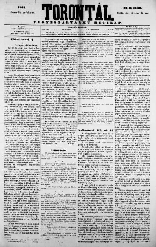 Torontál, 3. évf. 1874. október 15. 42. sz.