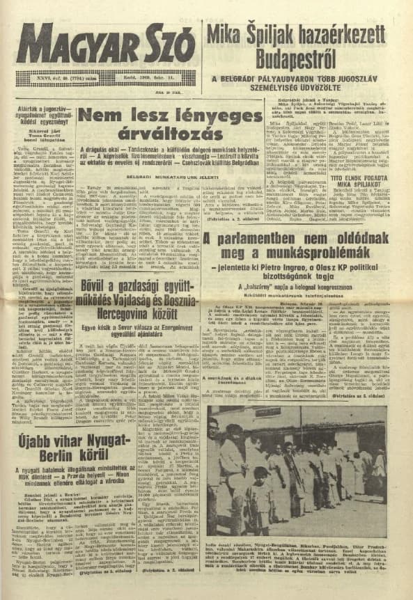 Magyar Szó, 26. évf. 1969. február 11. 40. sz. 1–20. oldal