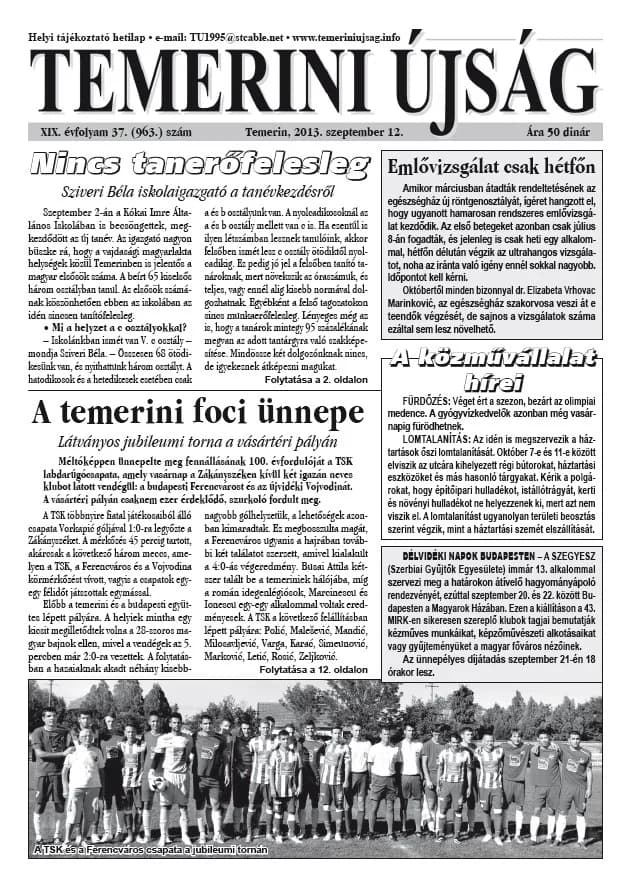 Temerini Újság, 19. évf. 2013. szeptember 12. 37. sz.