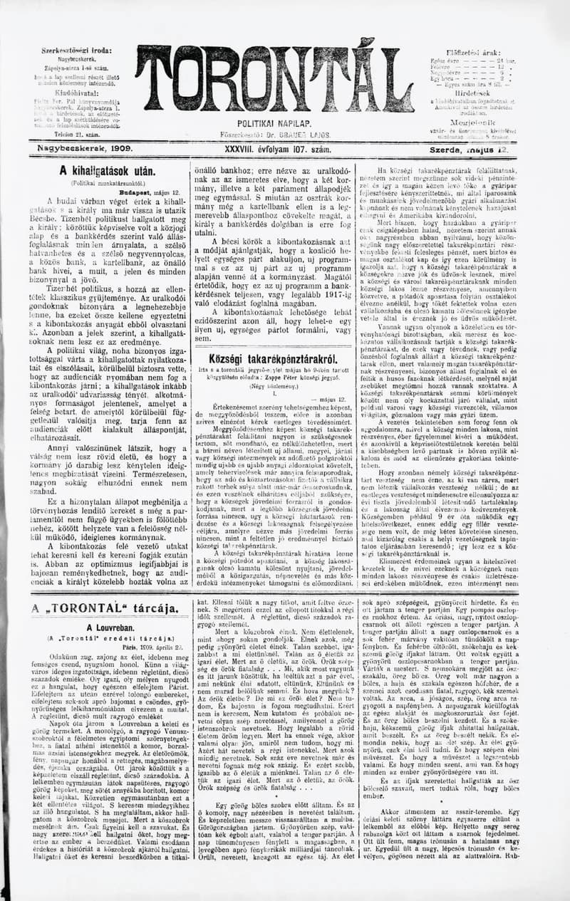 Torontál, 38. évf. 1909. május 12. 107. sz.