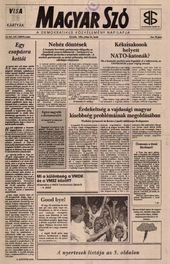 Magyar Szó, 51. évf. 1994. július 19. 147. sz. 1–16. oldal