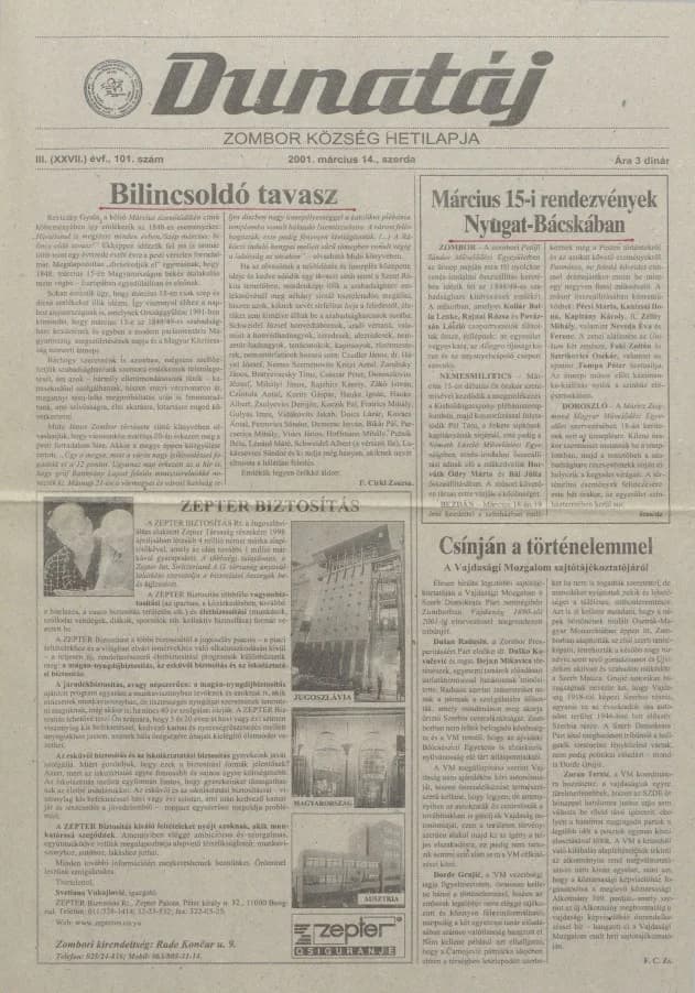 Dunatáj, 3. évf. 2001. március 14. 101. sz.