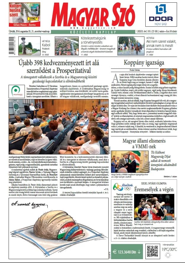 Magyar Szó, 73. évf. 2016. augusztus 20. – 21. 193. sz. 1–42. oldal