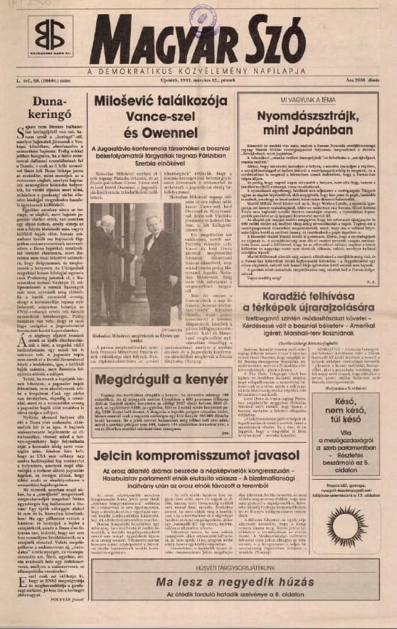Magyar Szó, 50. évf. 1993. március 12. 69. sz. 1–16. oldal