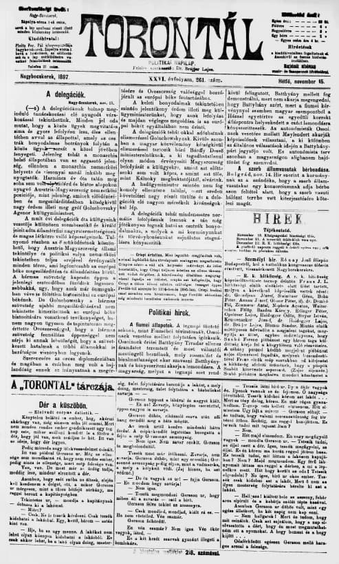 Torontál, 26. évf. 1897. november 15. 261. sz.