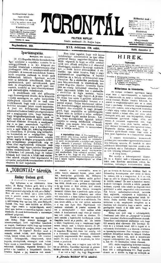 Torontál, 30. évf. 1901. december 2. 276. sz.