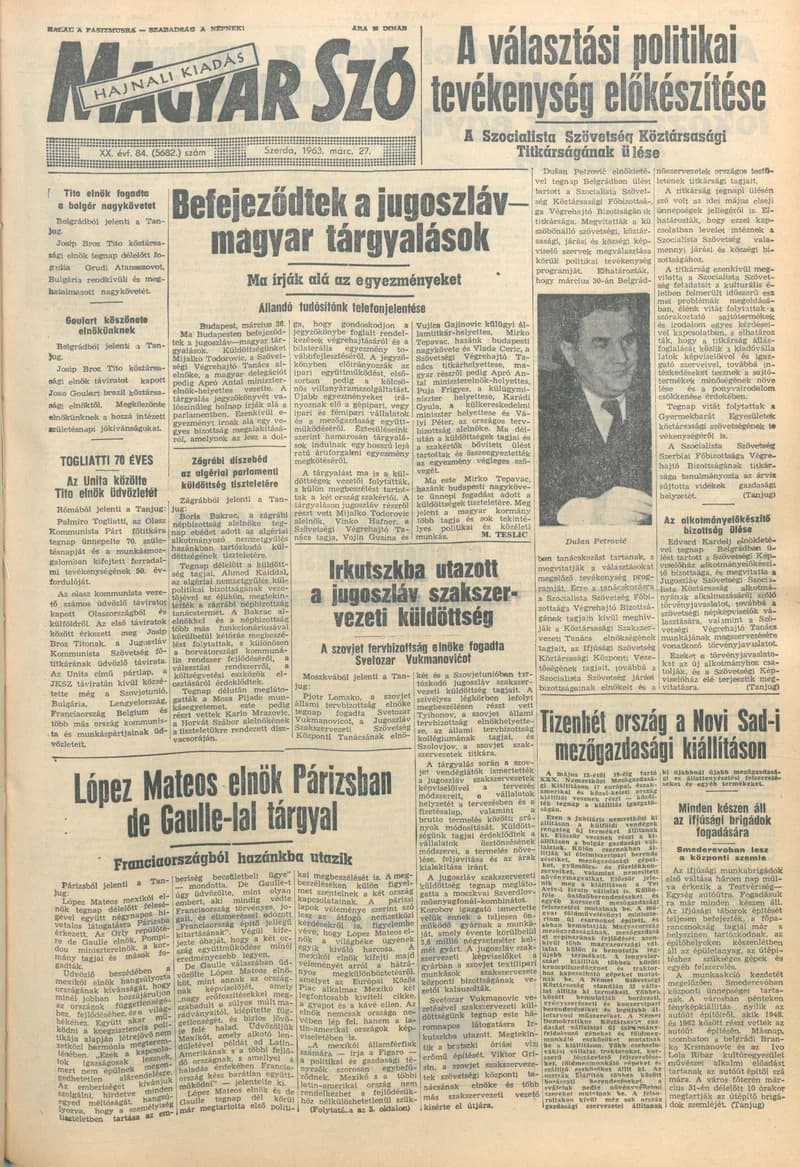 Magyar Szó, 20. évf. 1963. március 27. 84. sz. 1–14. oldal